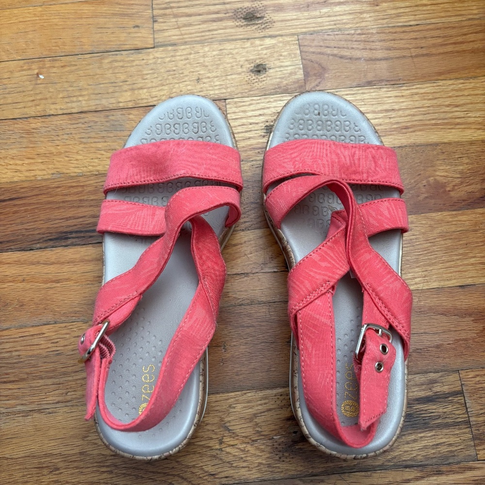 Bzees Radiant Coral Washable Sandals Wedge Slides